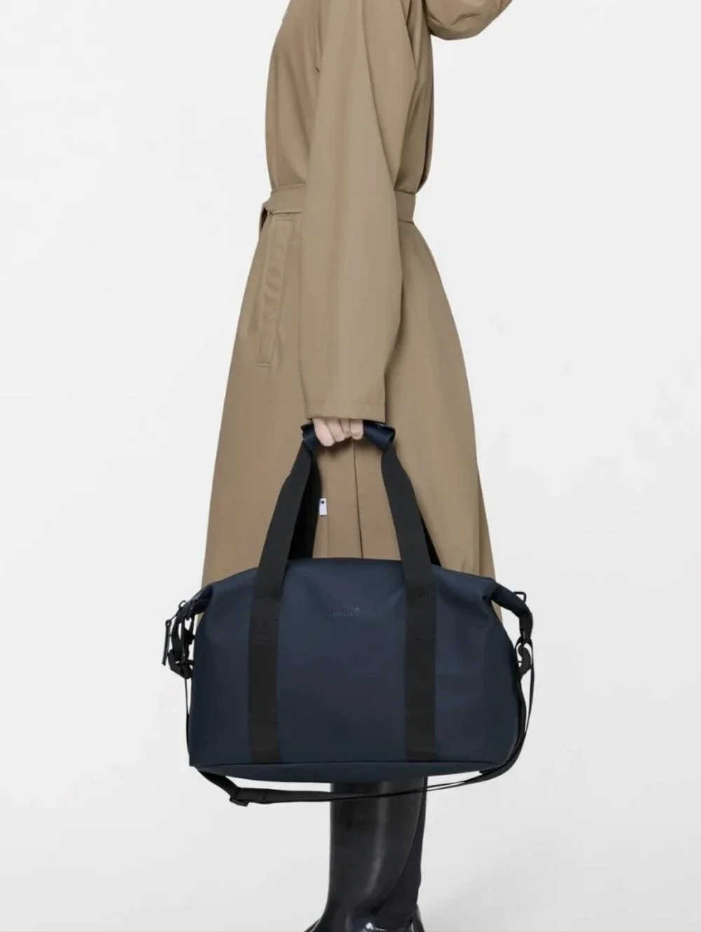 Rains Navy Small Unisex Waterproof Travel Duffel Bag with Black Straps